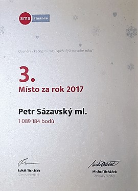 3.místo za rok 2017 v kategorii nejúspěšnější poradce roku